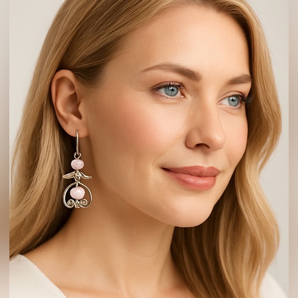 Handmade Jewelry - Handmade Angel Wing Earrings Pink Iridescent Beads Stainless Steel Hooks NWT